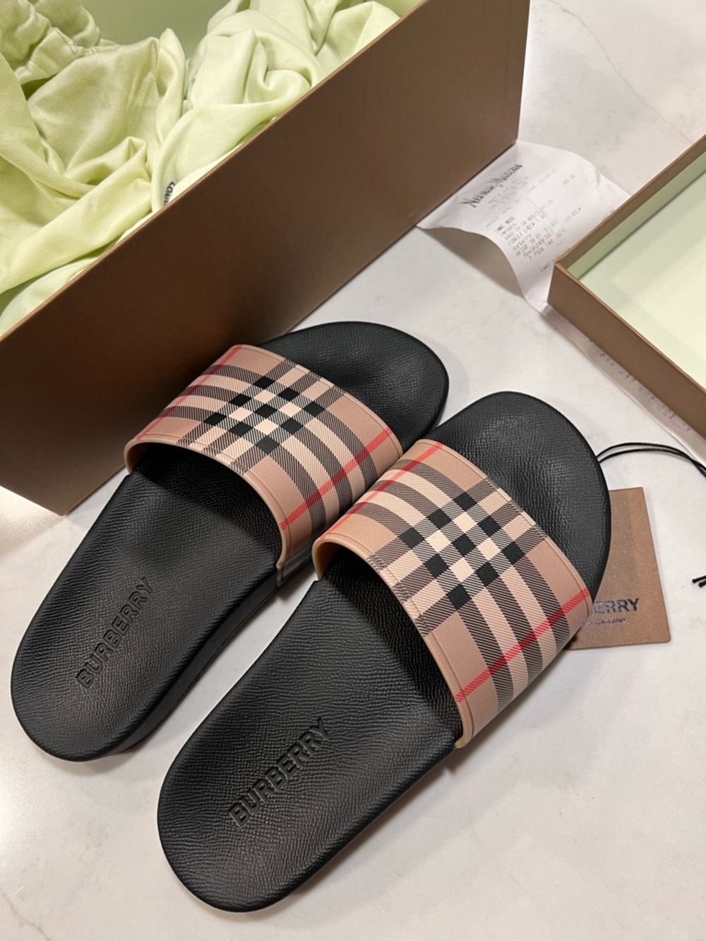 Burberry Black Footbed Check Strap Slide Sandals